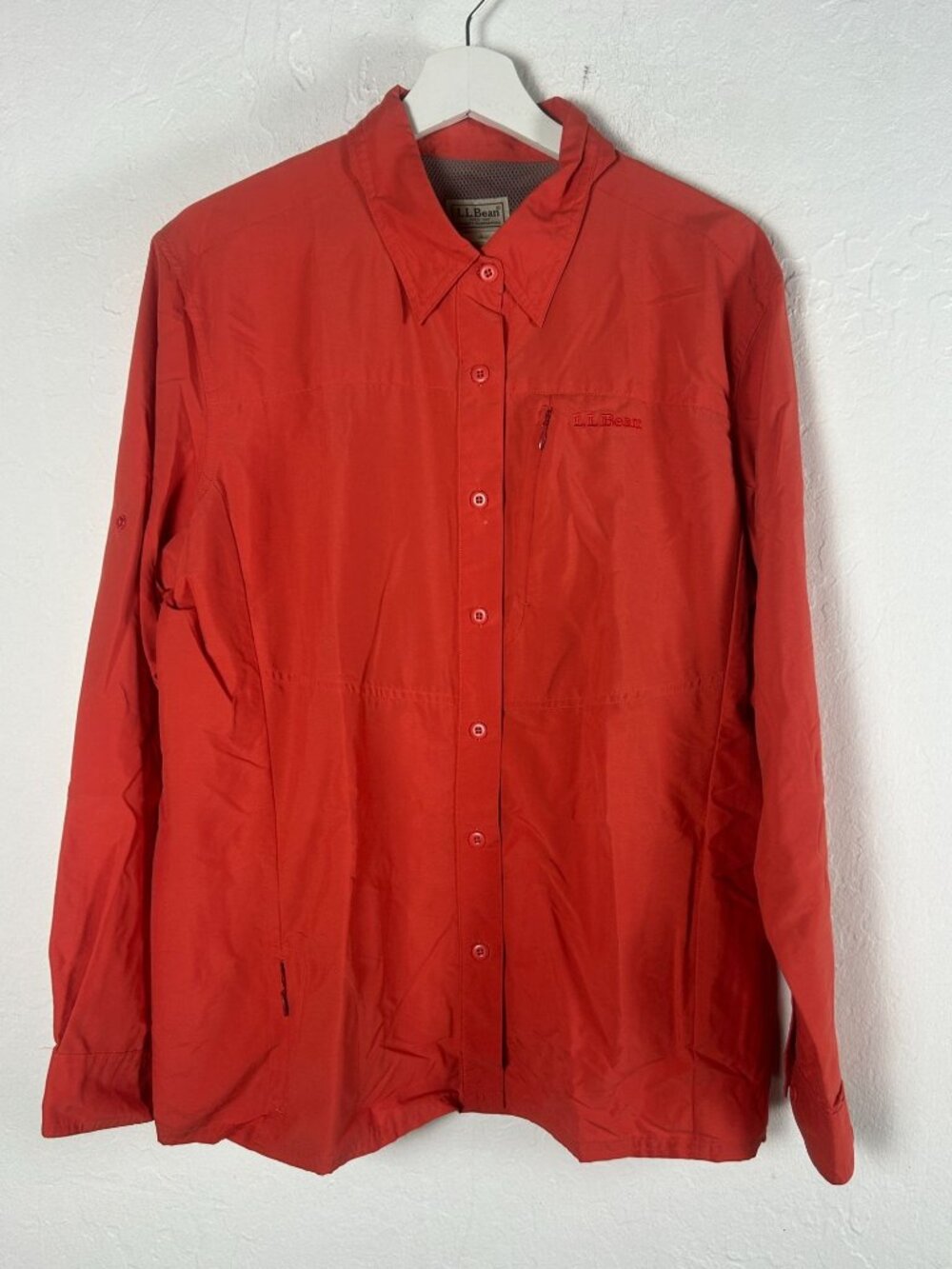 L.L. Bean Large Womens Red No Fly Zone Long Sleeve Button Up Outdoor Shirt NWOT
